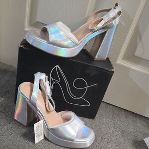 Holographic Silver Platform Heels